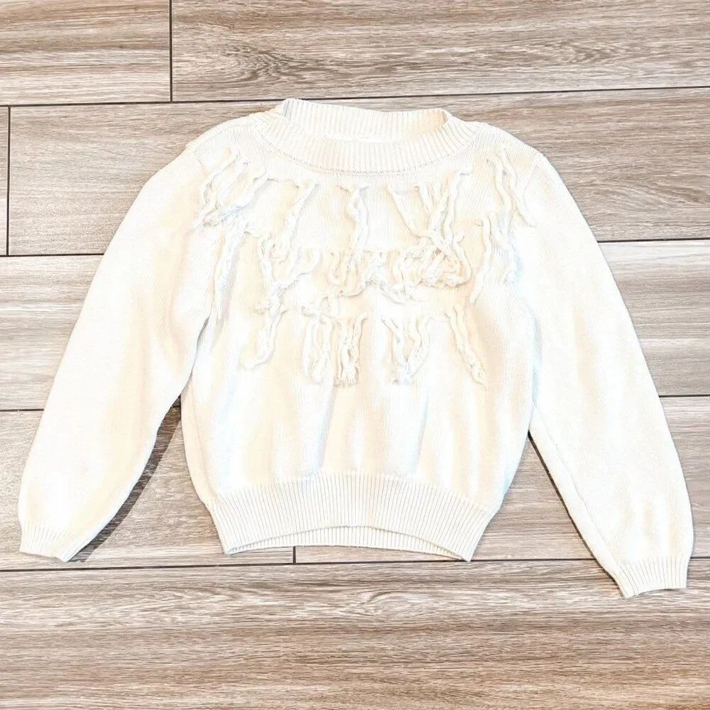 Poppet & Fox Long Fringe Knit Cream Sweater Size 7Y
